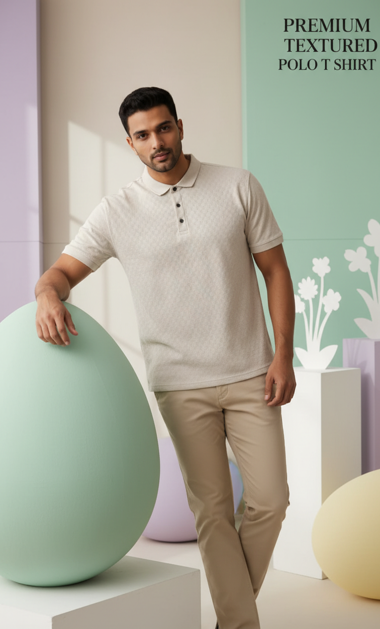 Cream  textured polo t shirt