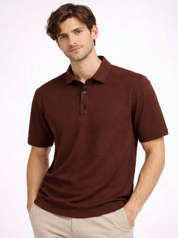Brown textured polo t shirt