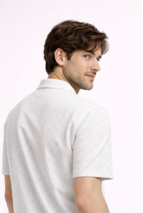 White textured polo t shirt