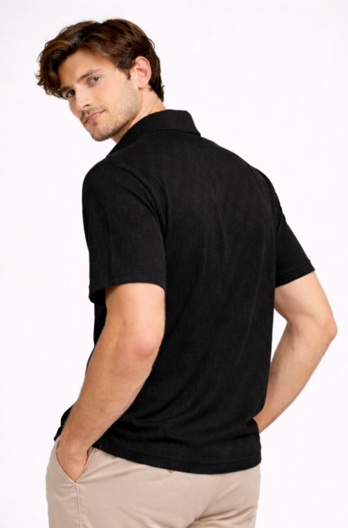 Black textured polo t shirt
