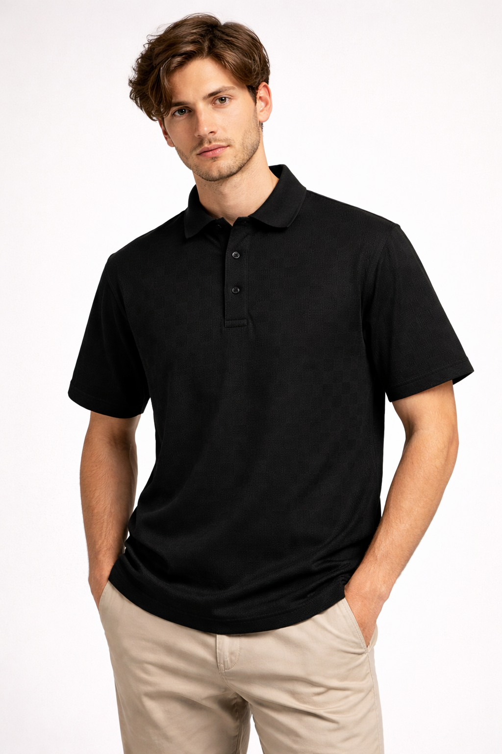 Black textured polo t shirt