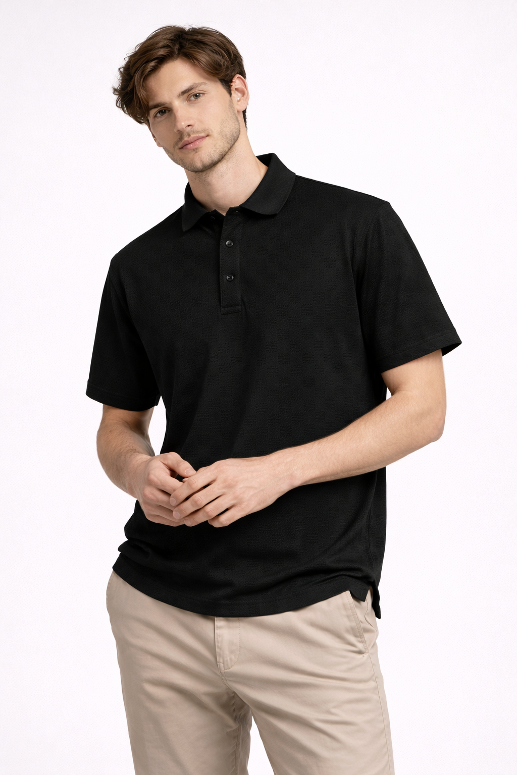 Black textured polo t shirt