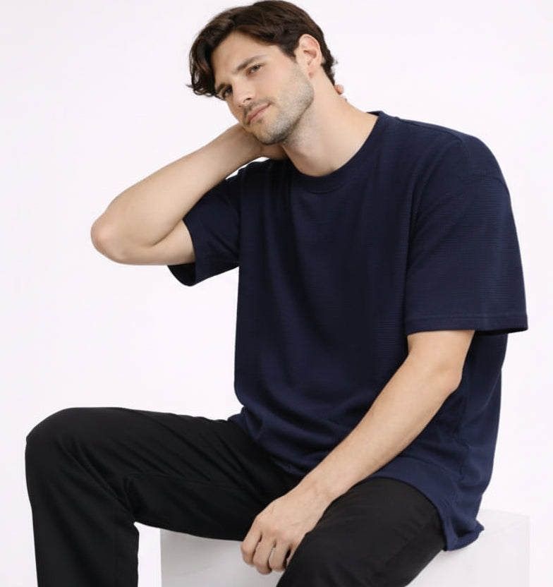 Neavy Blue textured oversized t shirt