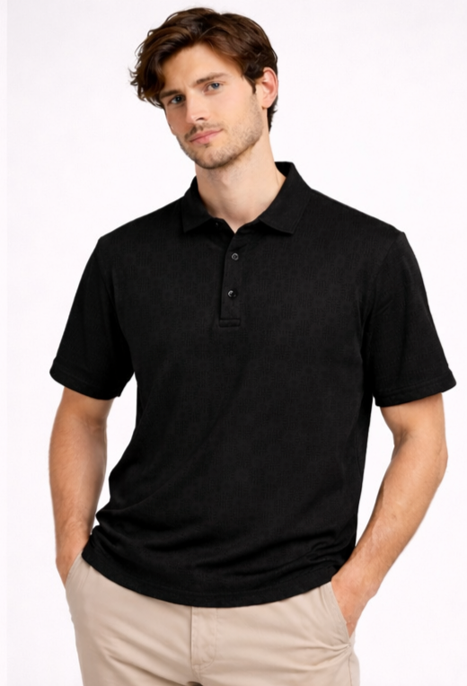 Black textured polo t shirt