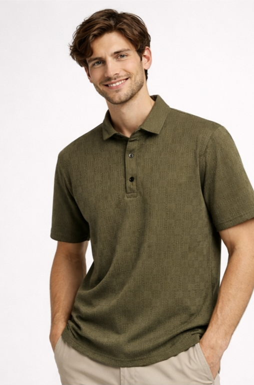 Olive green textured polo T shirt