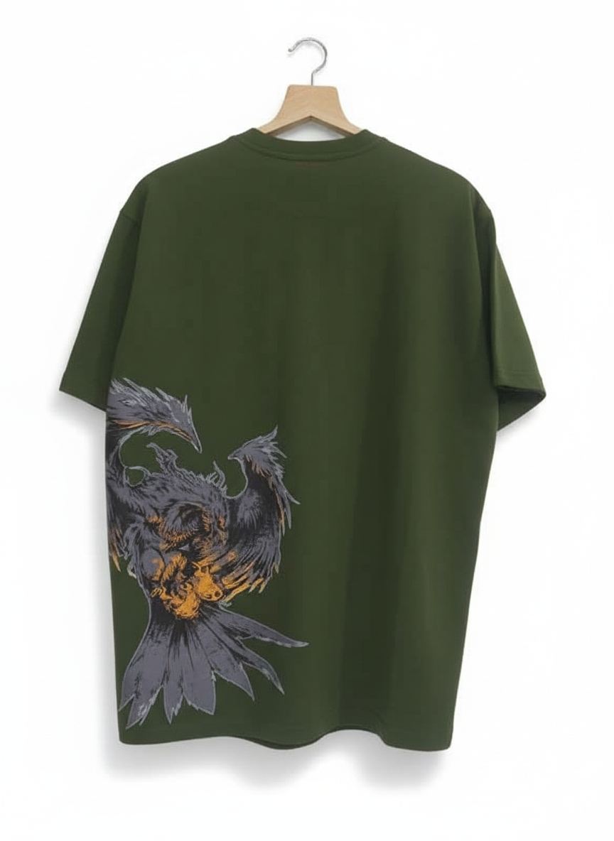Army Green Phoenix Graphic oversized T-Shirt