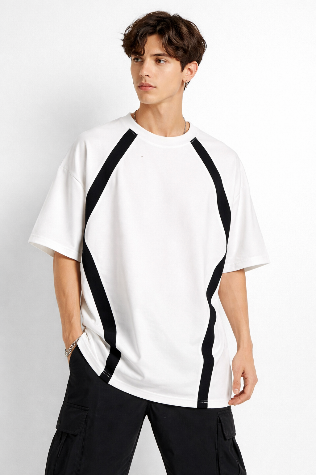 White wrangle sleeves oversized T shirt