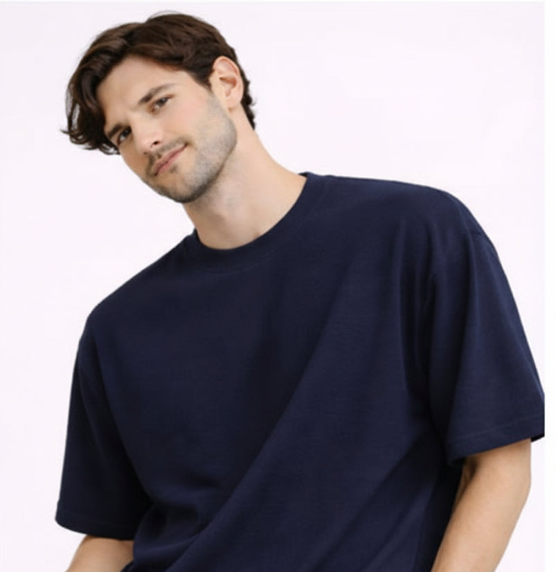 Neavy Blue textured oversized t shirt