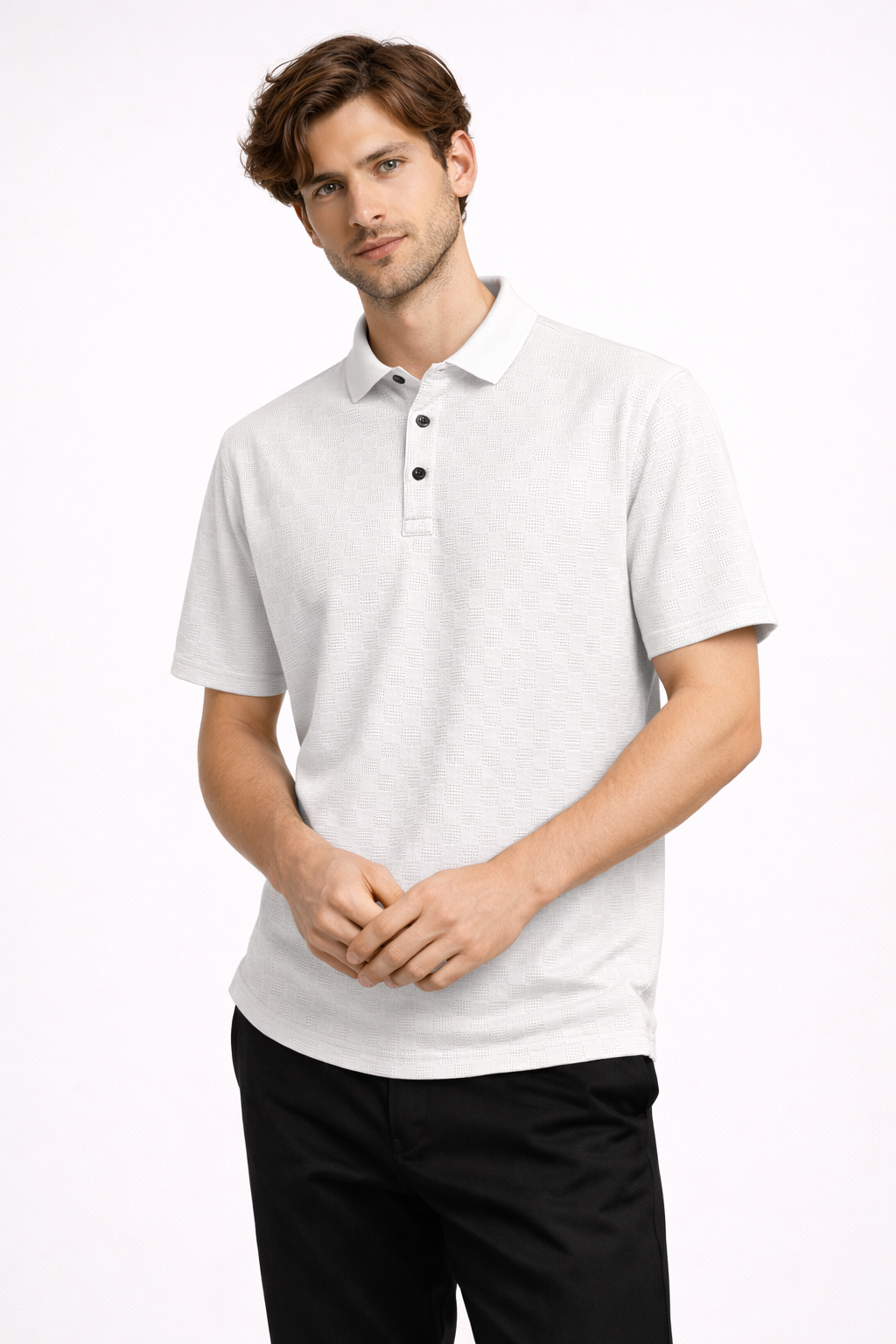 White textured polo t shirt