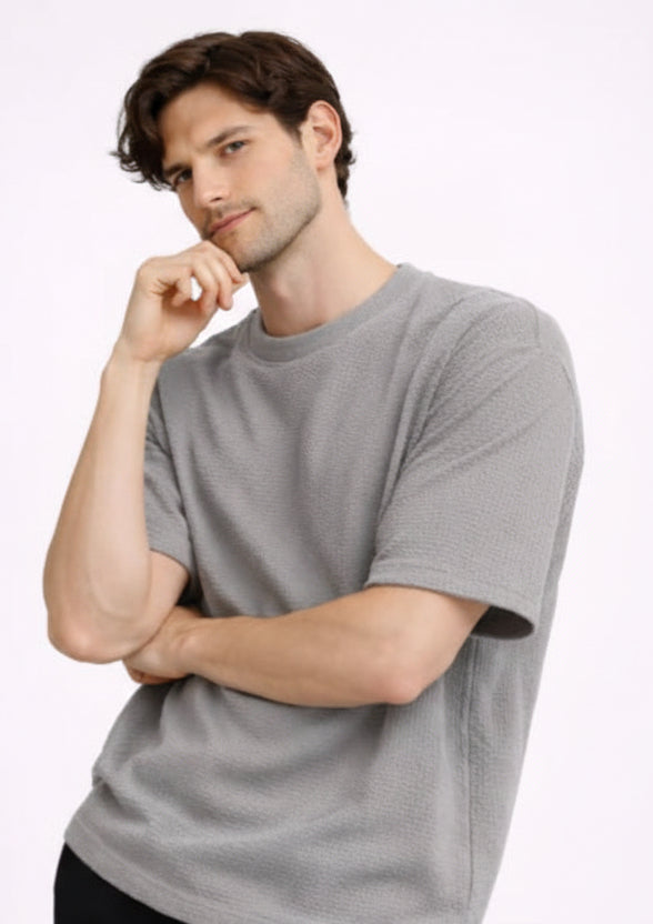 Grey oversized textured t shirt