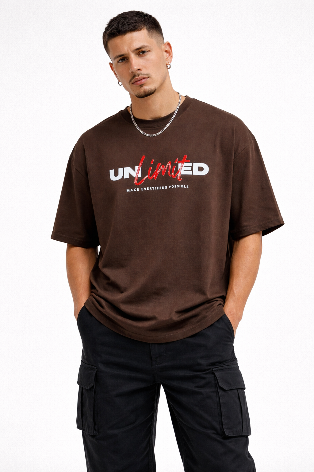Brown oversized unlimited print t shirt
