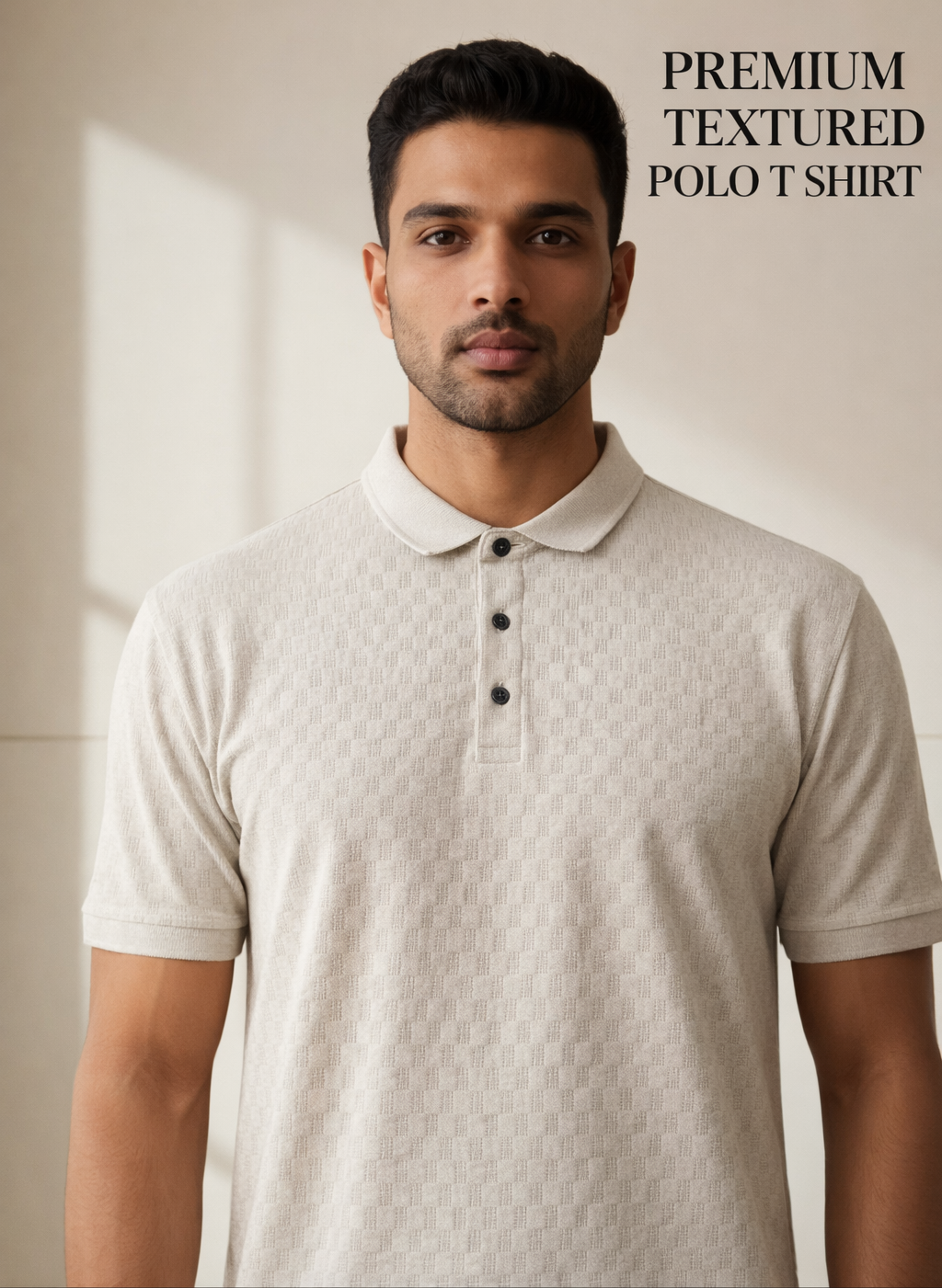 Cream  textured polo t shirt