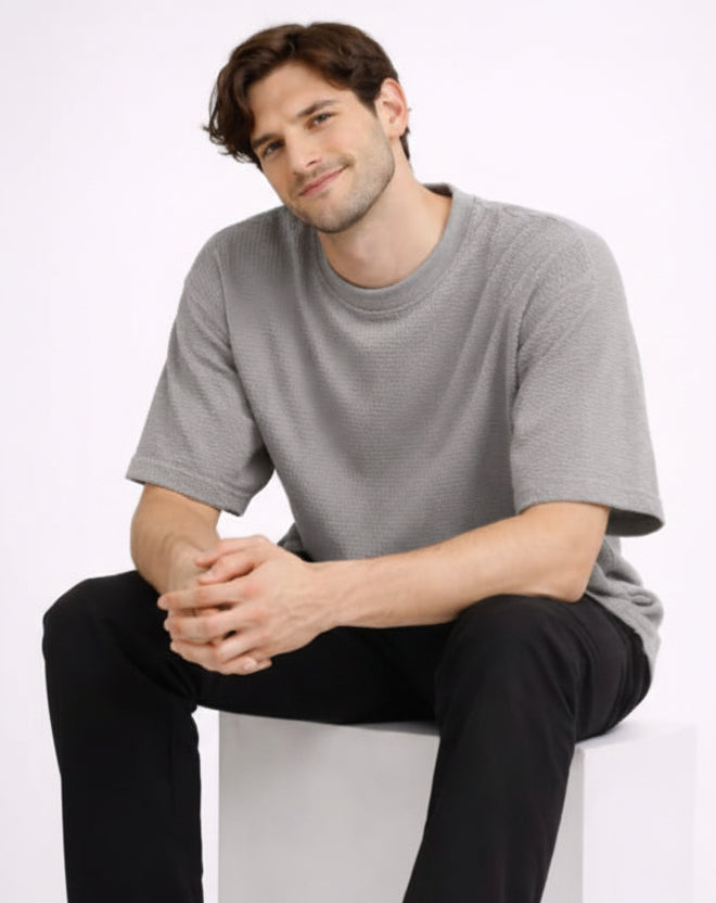 Grey oversized textured t shirt