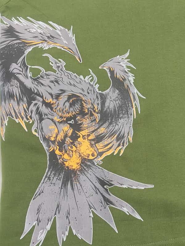 Army Green Phoenix Graphic oversized T-Shirt