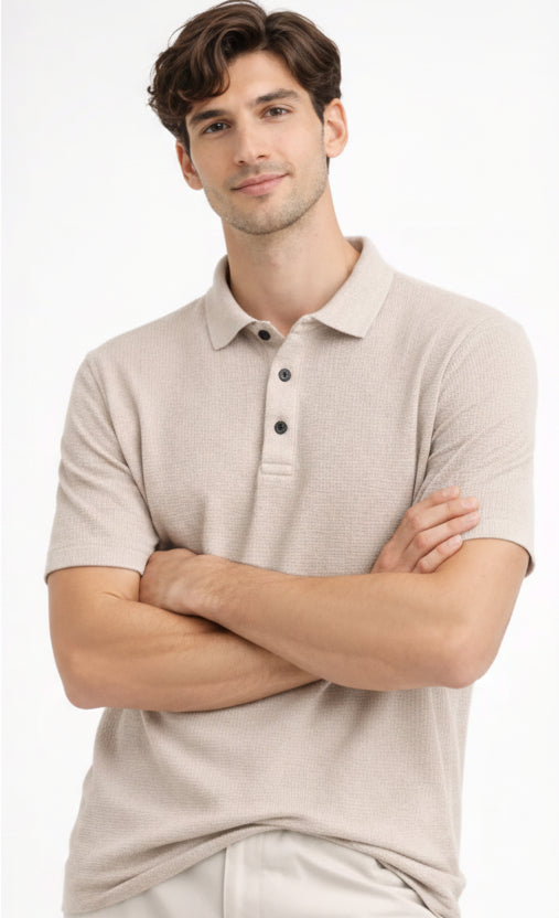 Cream  textured polo t shirt