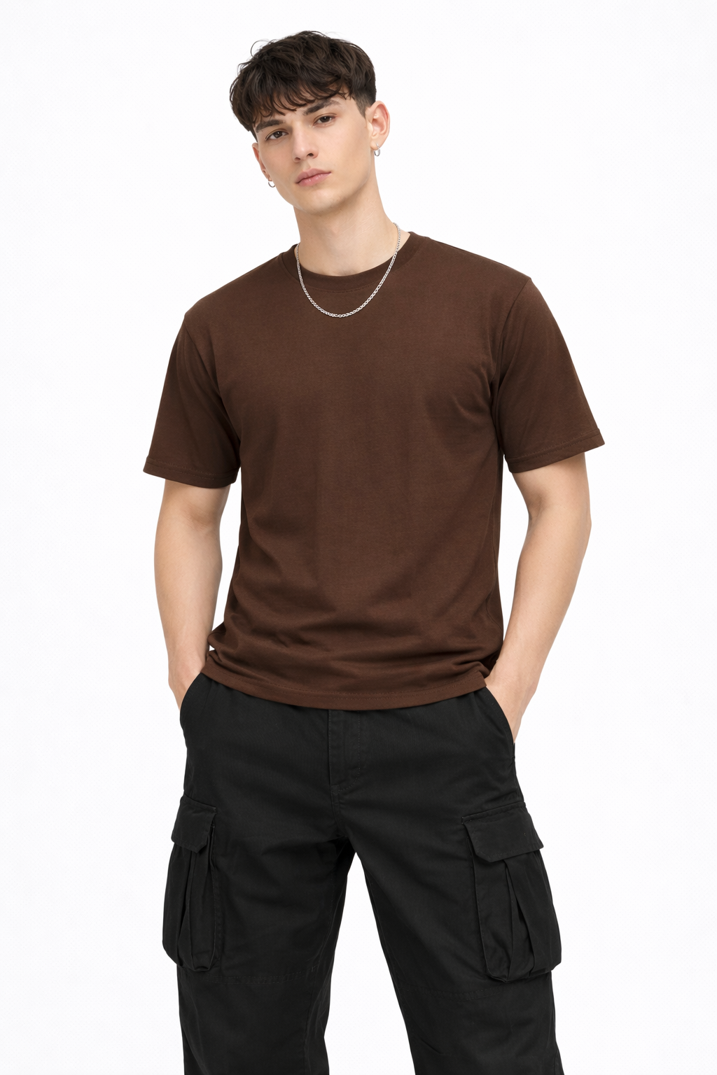 Classic Solid Brown Cotton T-Shirt