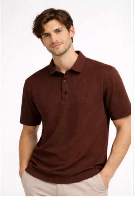 Brown textured polo t shirt