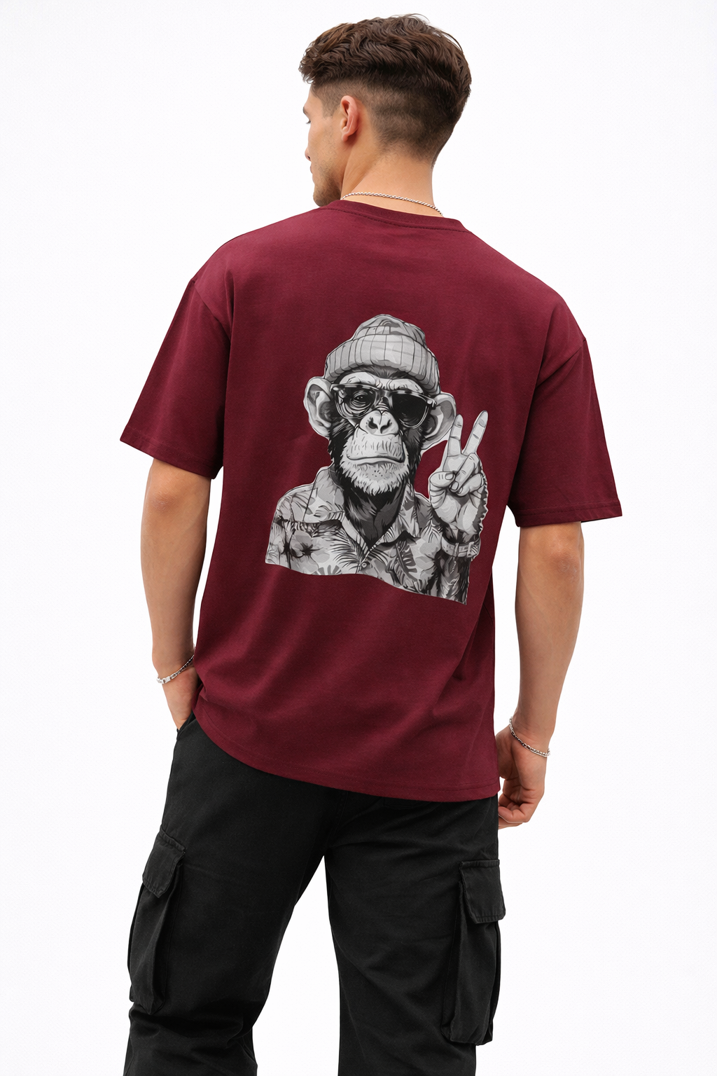 Maroon oversized peace  t shirt