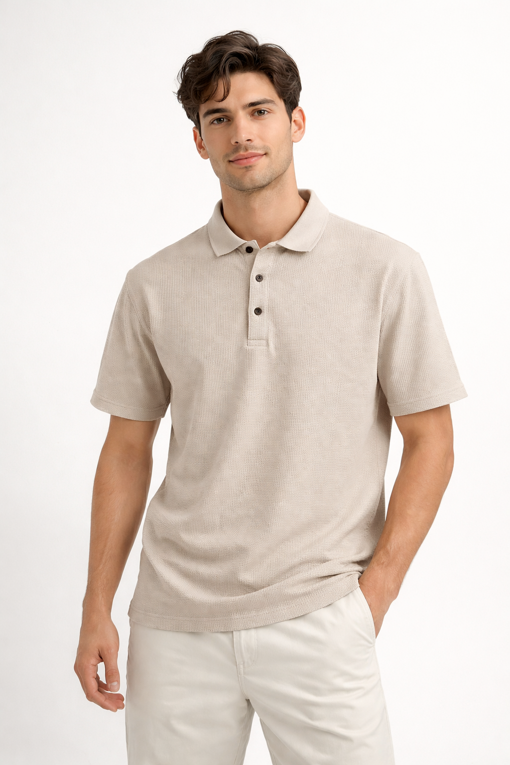 Cream  textured polo t shirt