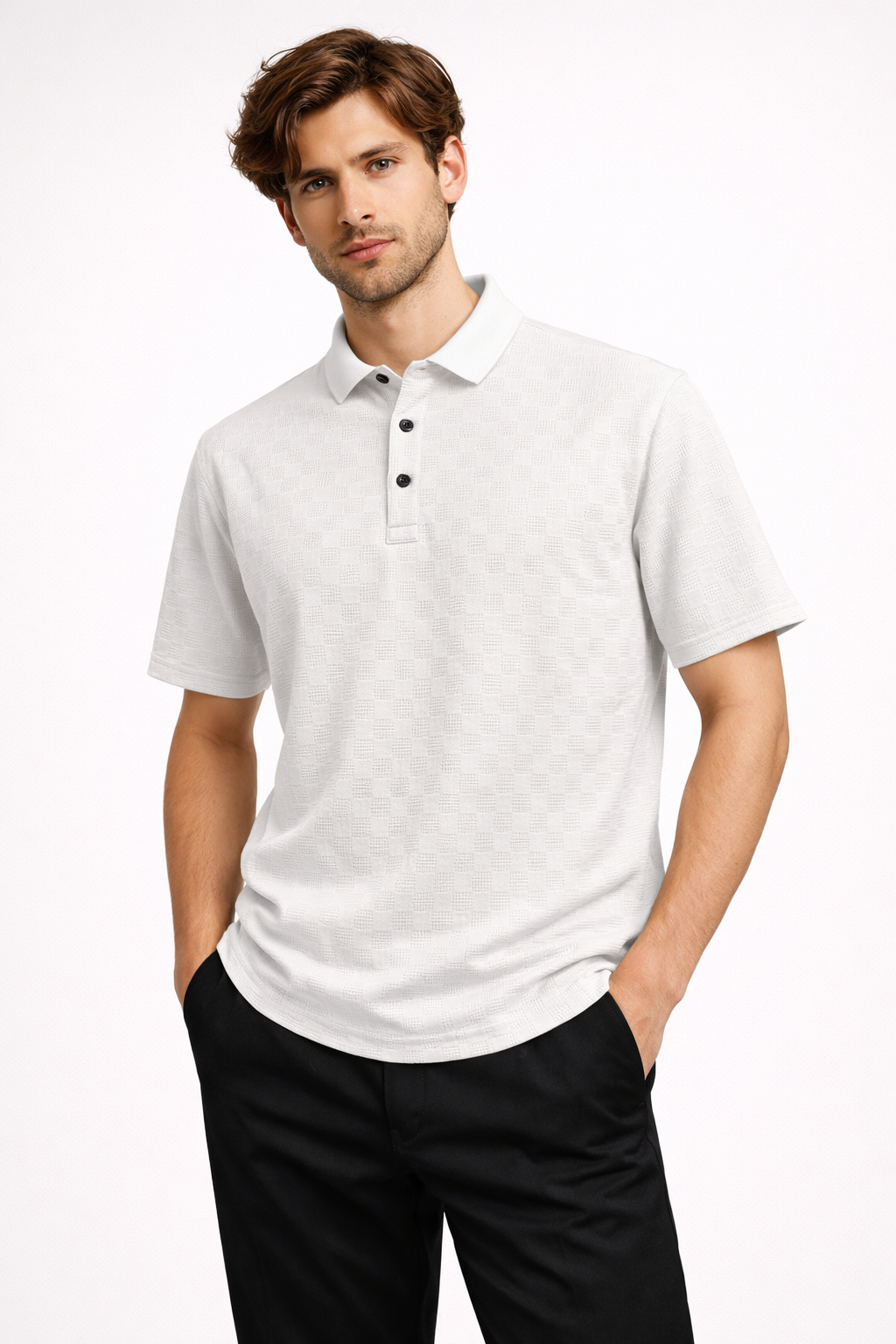 White textured polo t shirt