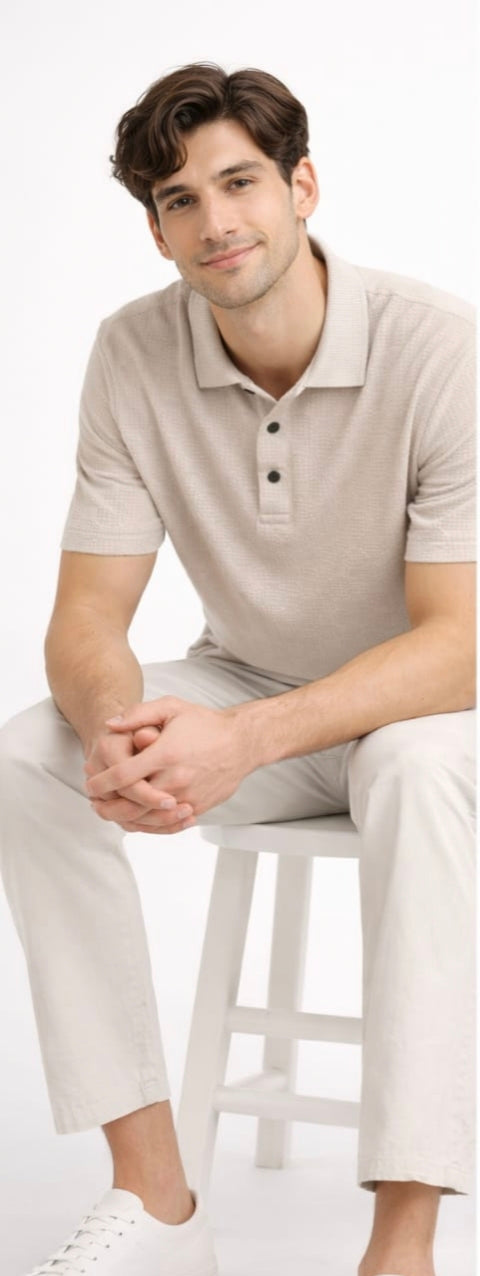 Cream  textured polo t shirt