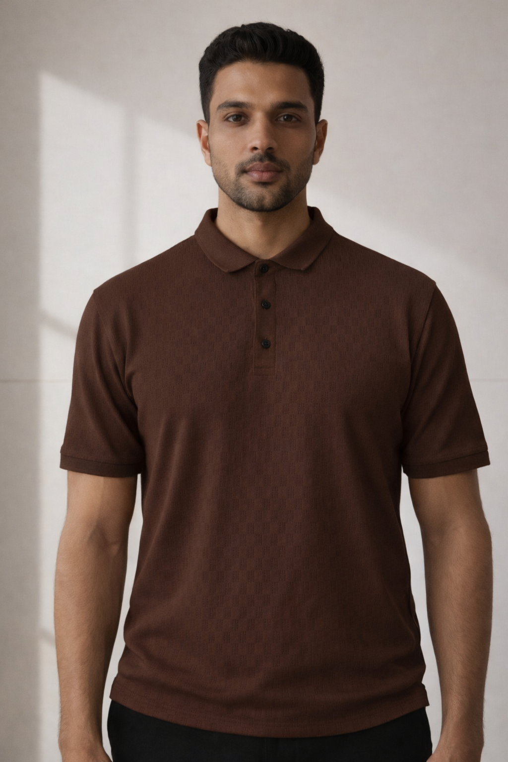 Brown textured polo t shirt
